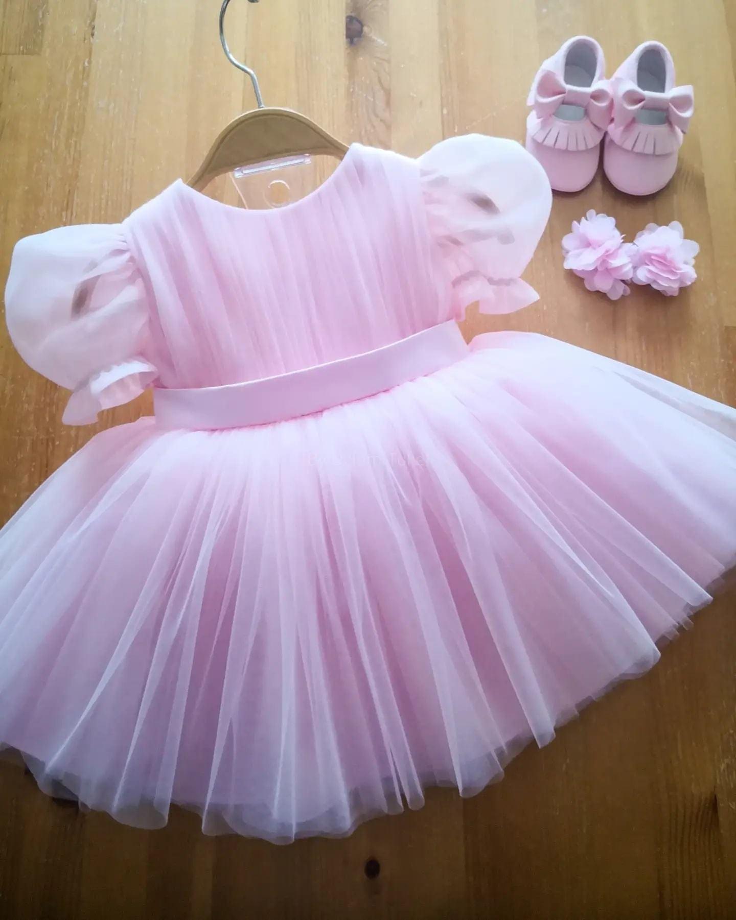 Charming Pink Net Party Kids Frock Dress