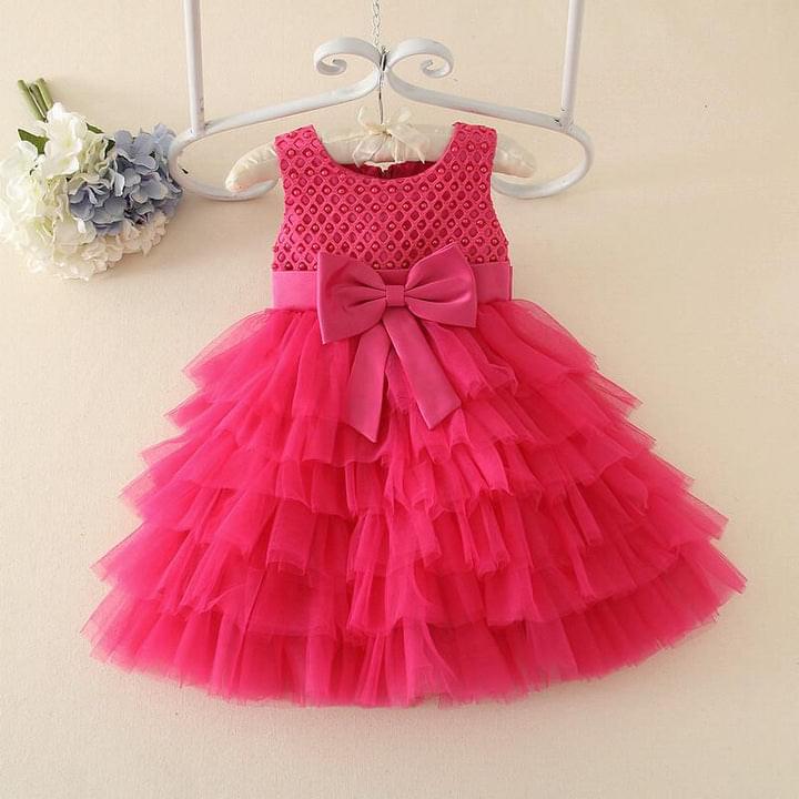 Pink Net Embroidered Kids Baby Frock Dress