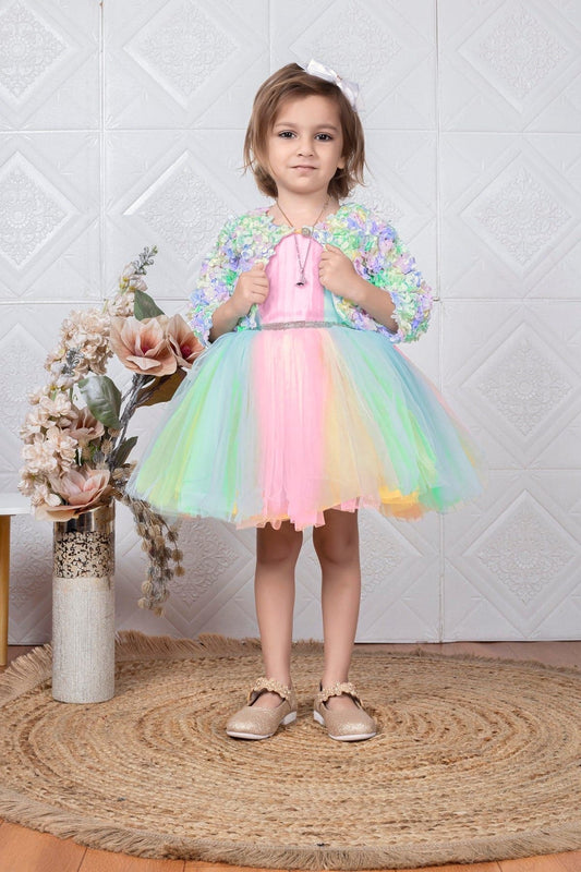 Cutedoll Net Kids Party Dress With Flower Jacket