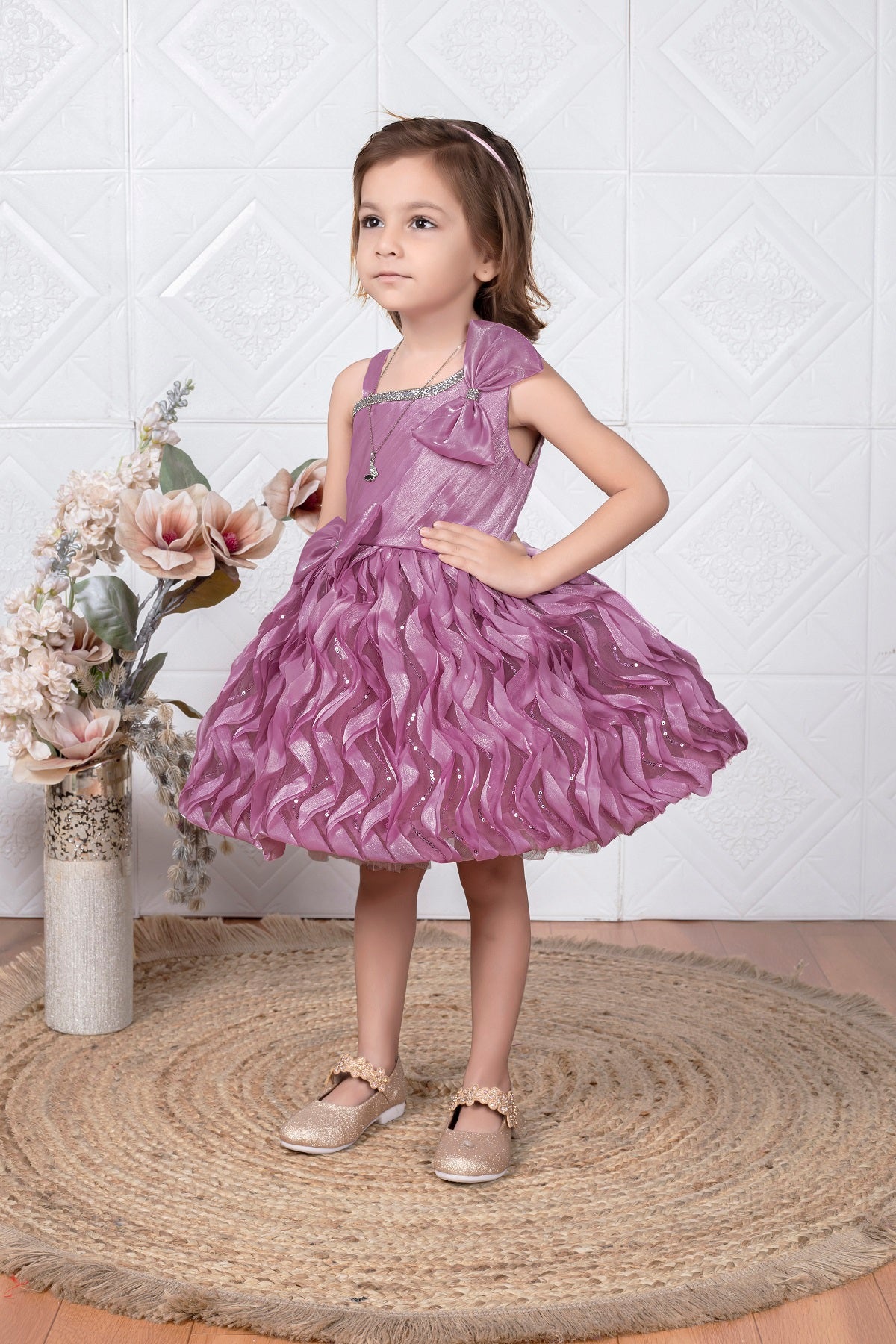 Littleloves Rose Gold Silk Girls Birthday Frock Dress