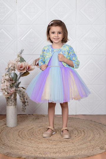 Cutedoll Multicolor Net Kids Party Dress With Flower Jacket