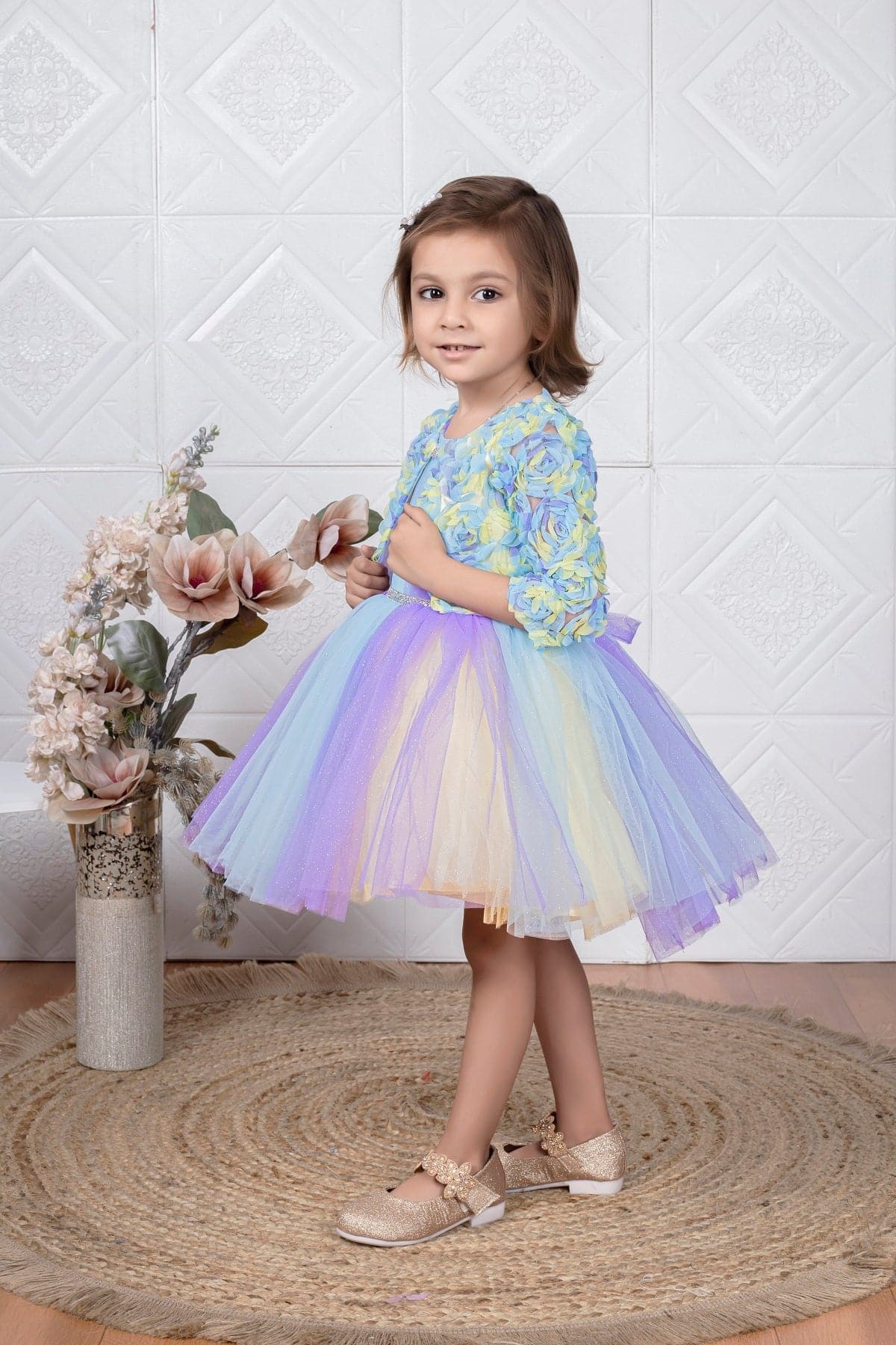 Cutedoll Net Kids Party Dress With Flower Jacket