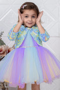 Cutedoll Multicolor Net Kids Party Dress With Flower Jacket