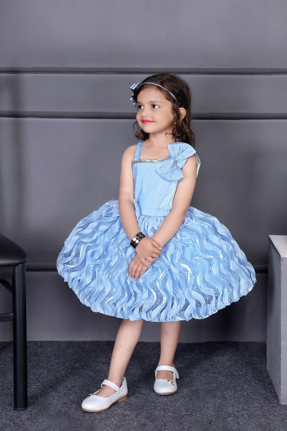 Littleloves Grey Color Silk Kids Party Frock Dress