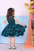 Littleloves Teal Green Color Flower Girl's Party Dress