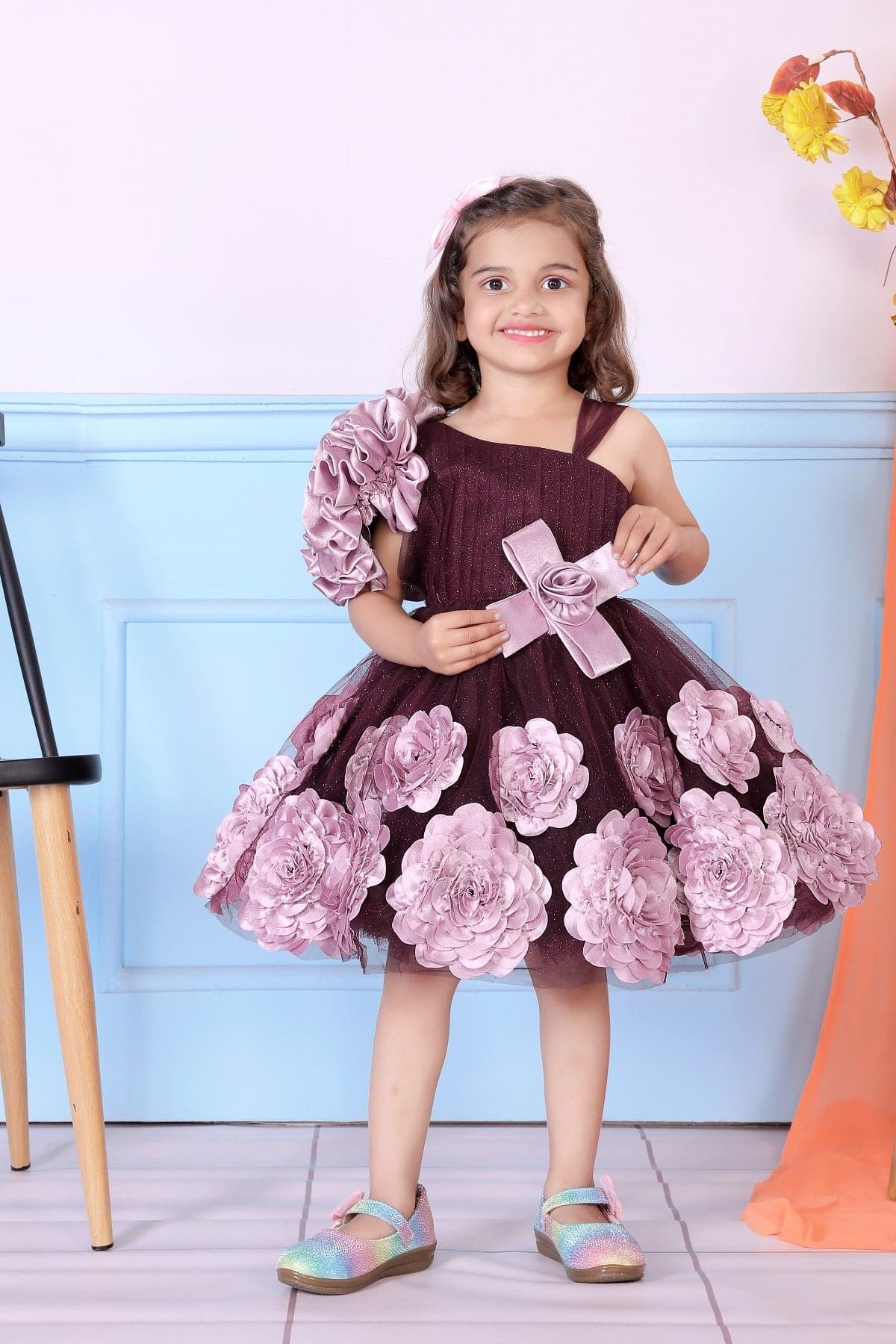 Cutedoll Wine Color Net Kids Frock Dress