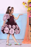 Cutedoll Wine Color Net Kids Frock Dress