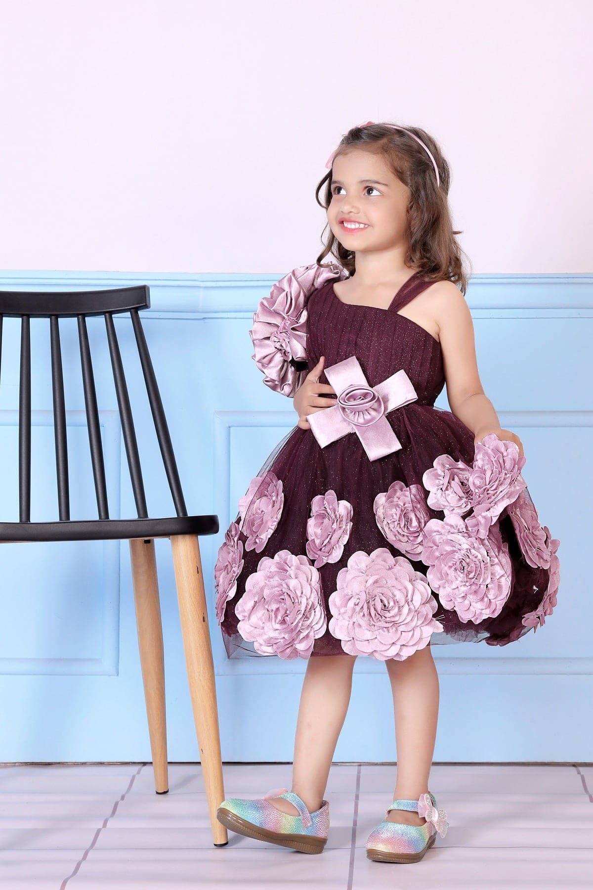 Cutedoll Wine Color Net Kids Frock Dress