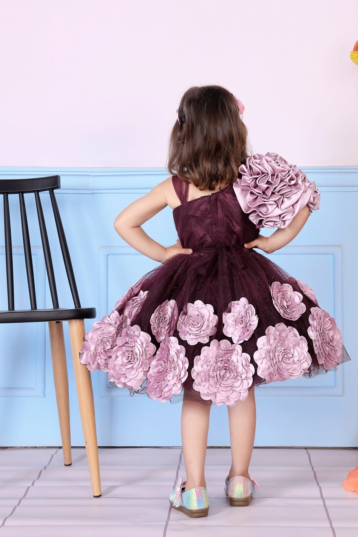 Childbird Wine Color Net Kids Frock DressCutedoll Wine Color Net Kids Frock Dress