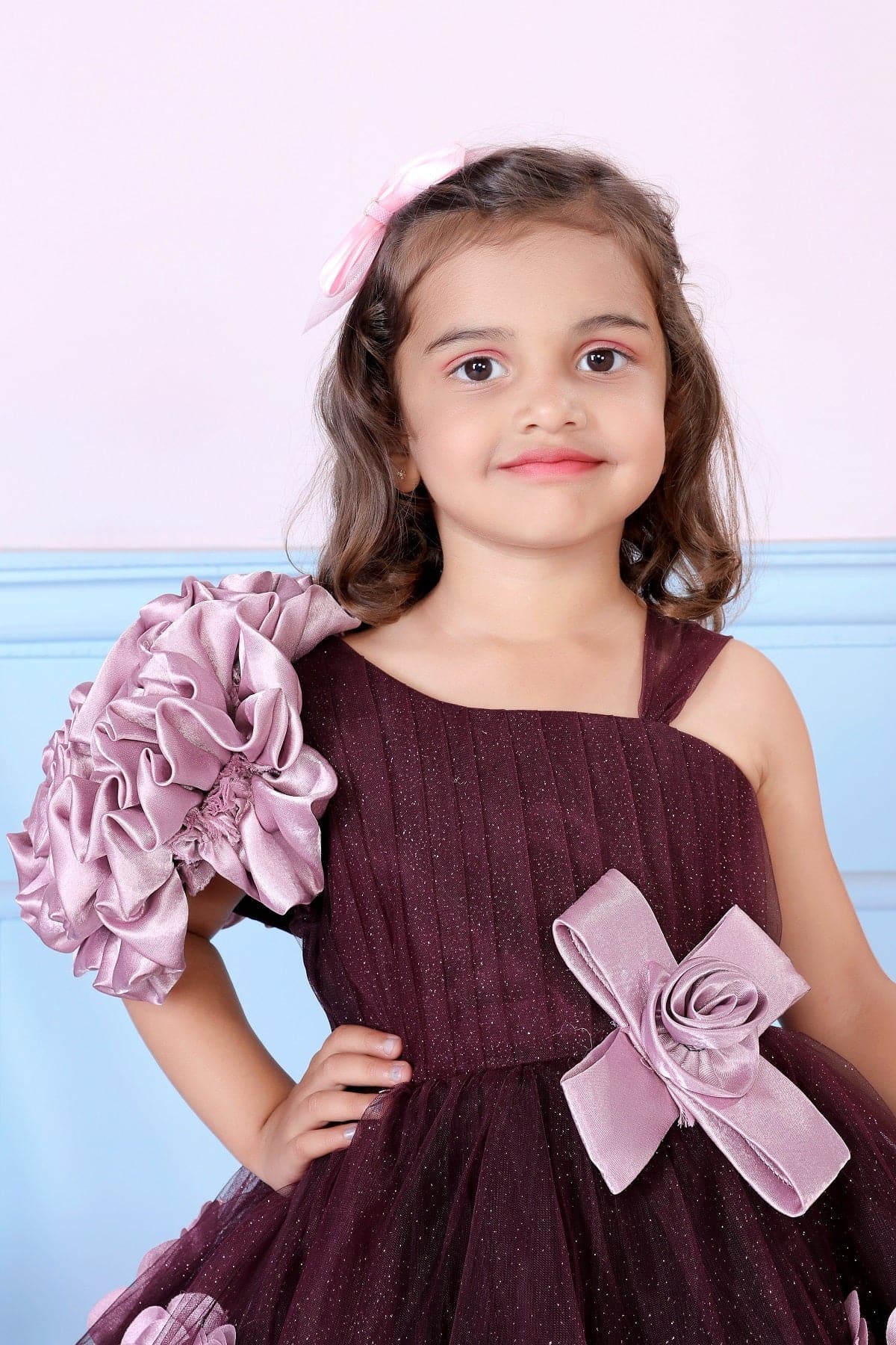 Cutedoll Wine Color Net Kids Frock Dress