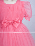 Cutedoll Dark Peach Sparkle Puff Sleeve Baby Kids Party Dress