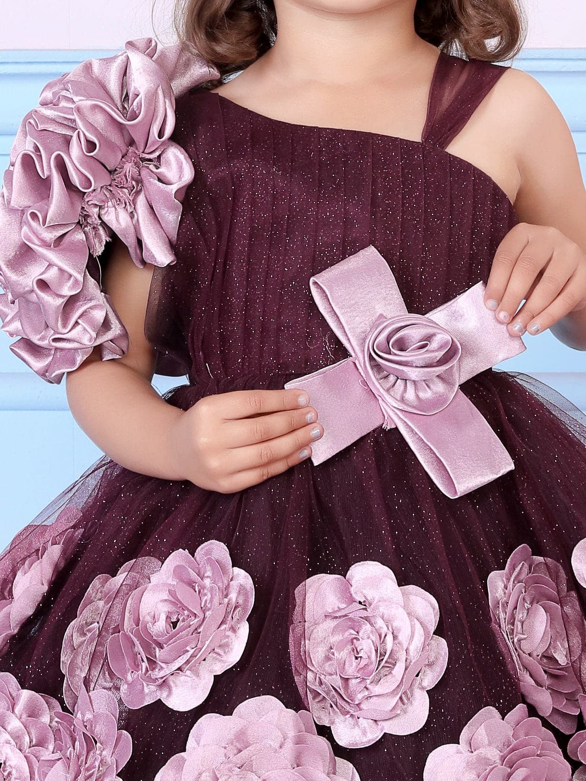 Cutedoll Wine Color Net Kids Frock Dress