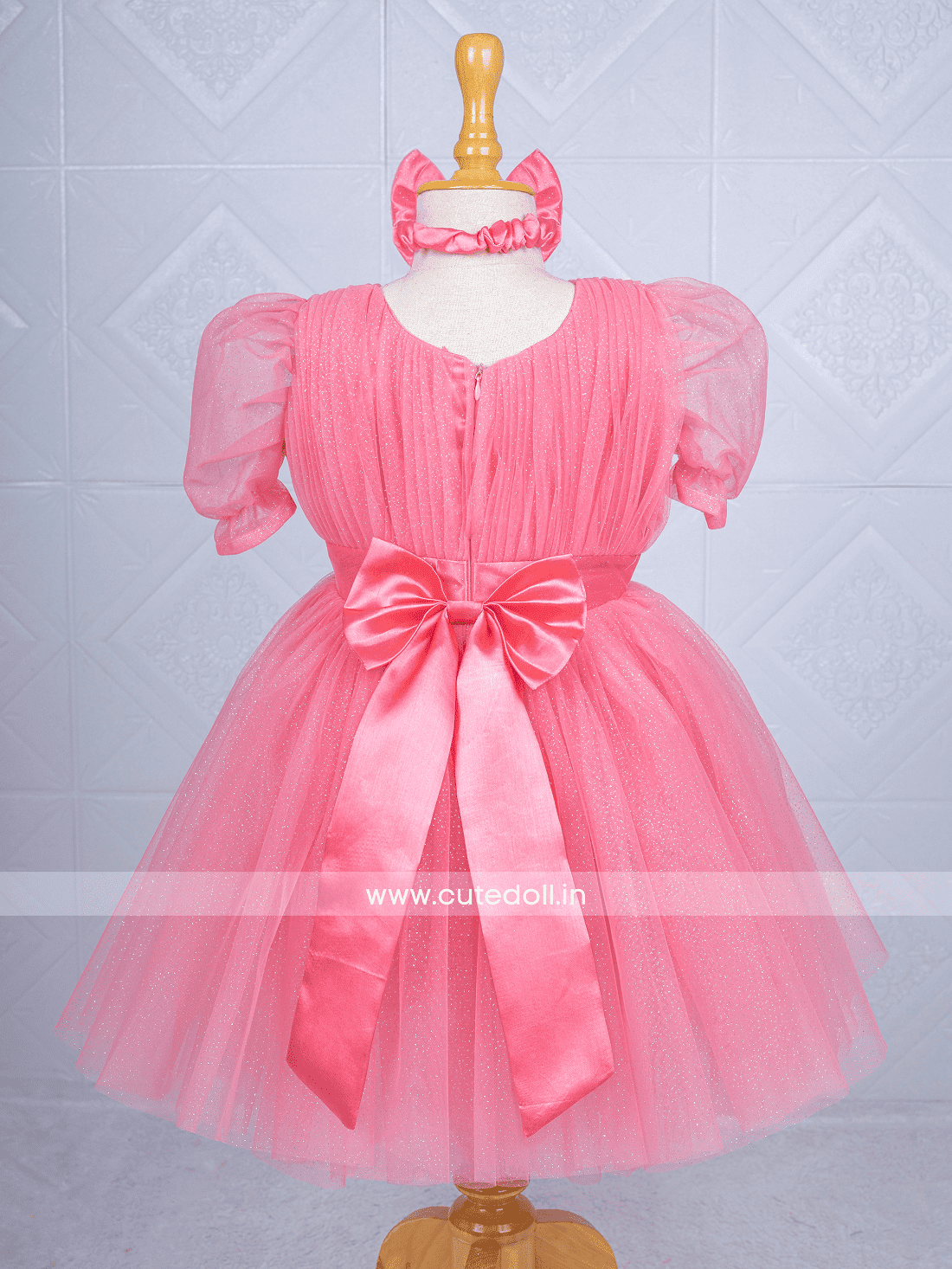 Cutedoll Dark Peach Sparkle Puff Sleeve Baby Kids Party Dress