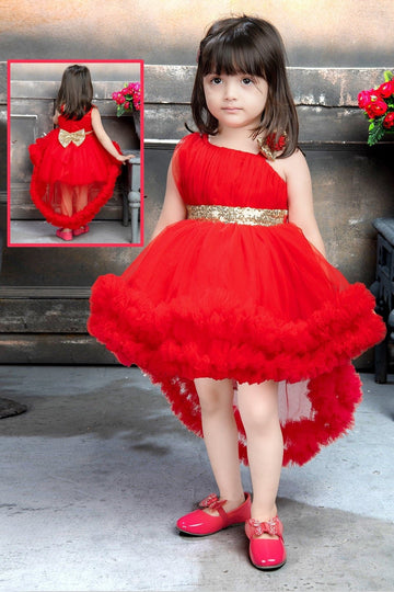 Cutedoll Red Color High Low Kids Girls Party Dress