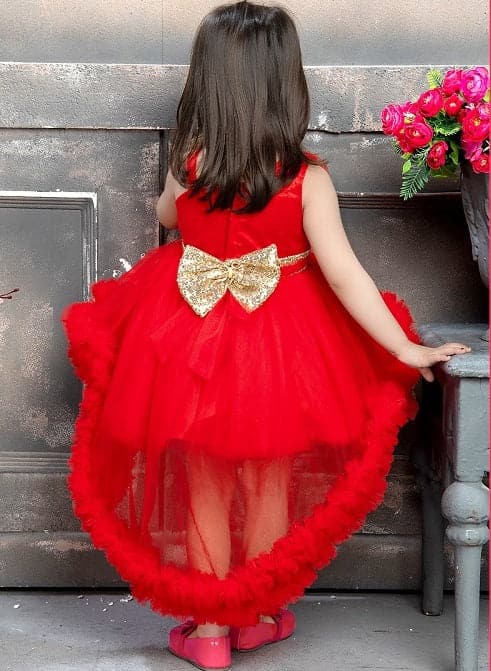 Cutedoll Red Color High Low Kids Girls Party Dress