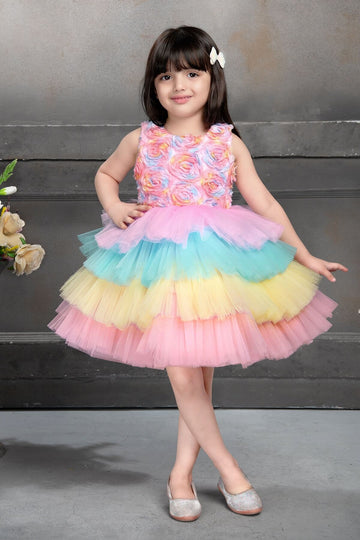 Cutedoll Multicolor Net Flower Pattern Baby Girl Dresses