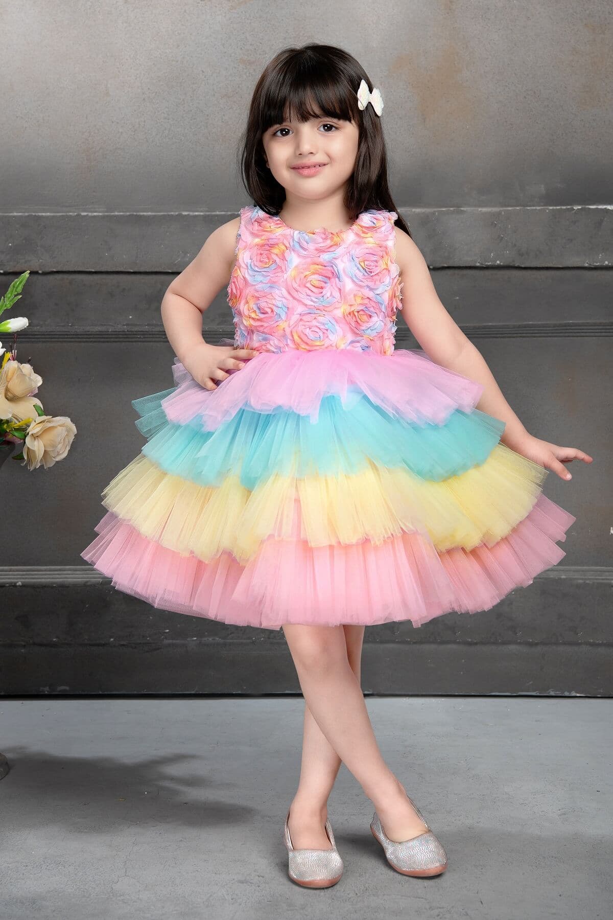 Cutedoll Multicolor Net Kids Birthday Dress