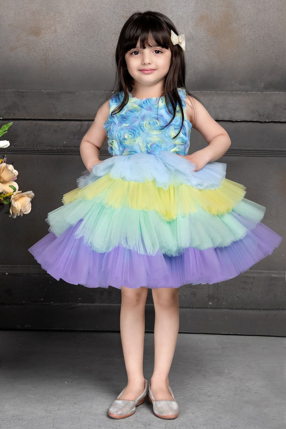 Cutedoll Multicolor Net Flower Baby Girl Dresses