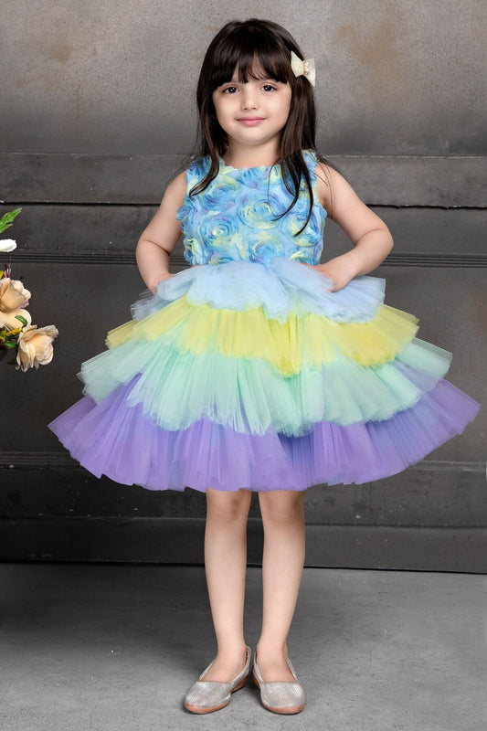 Cutedoll Multicolor Net Kids Birthday Dress