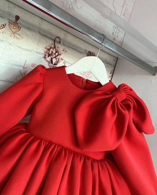 Cutedoll Red Silk Full-Sleeve Kids Party Frock Dress