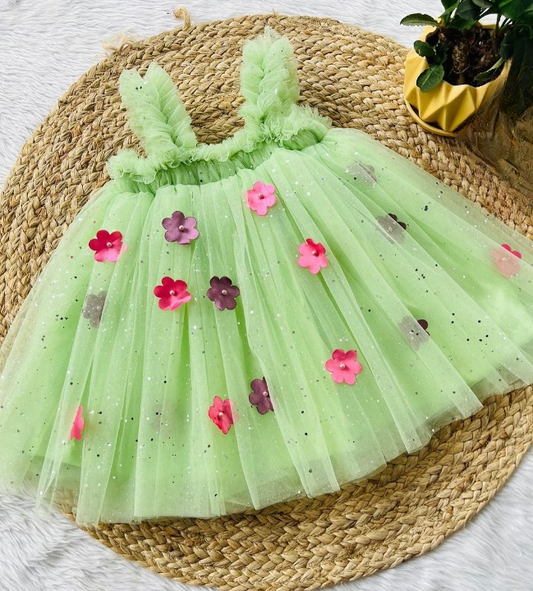 Cutedoll Parrot Sparkle Flower Pattern Kids Party Frock Dress 