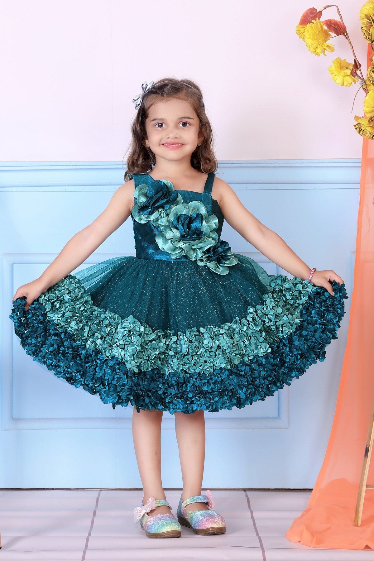 Littleloves Multicolor Flower Kids Party Frock Dress