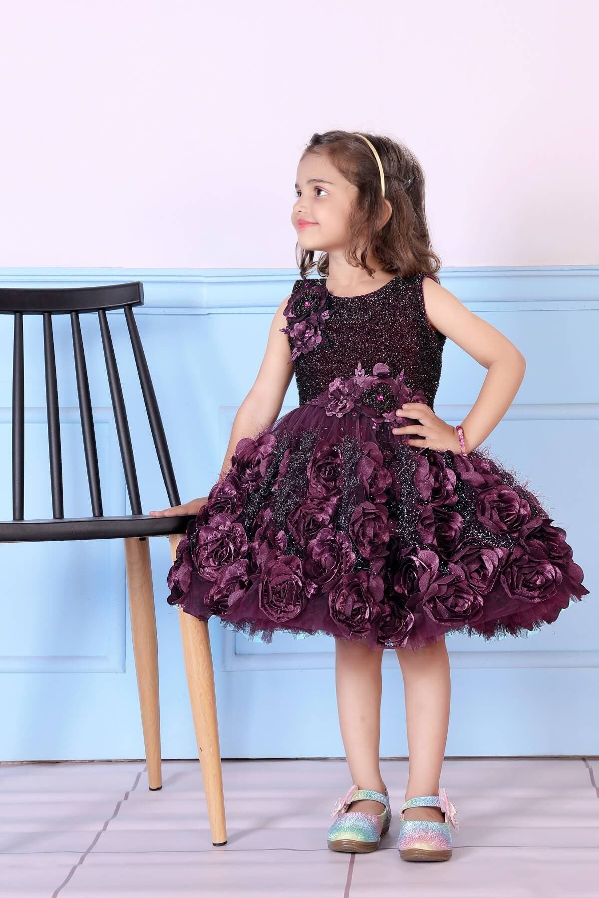 Cutedoll Wine Color Net Flower Girl's Party Dress