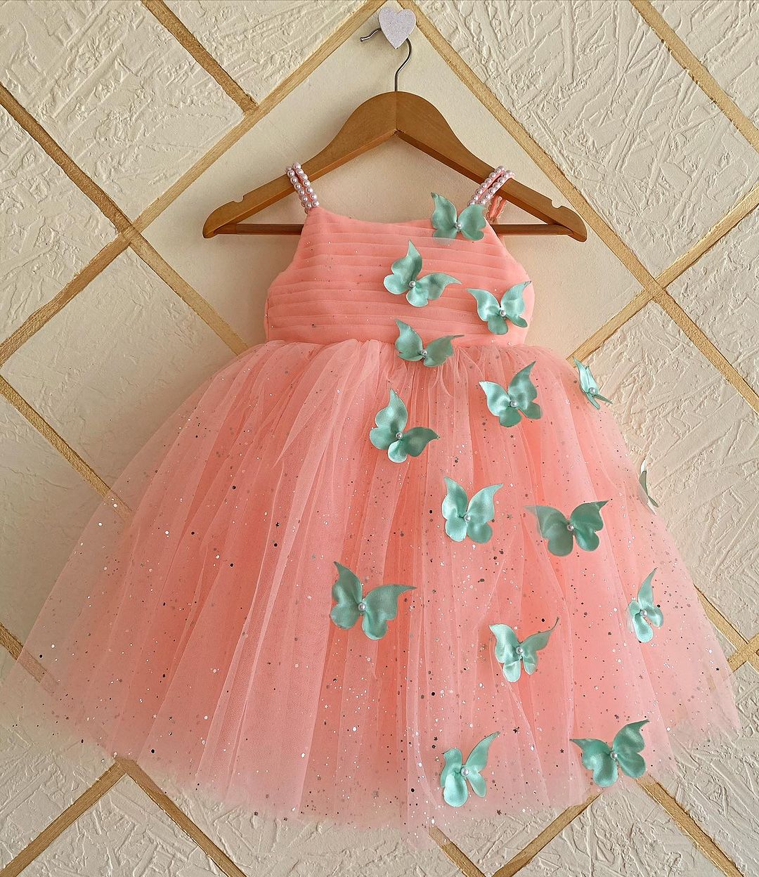 Cutedoll Light Orange Net Sparkle with butterfly kids Girls Dress