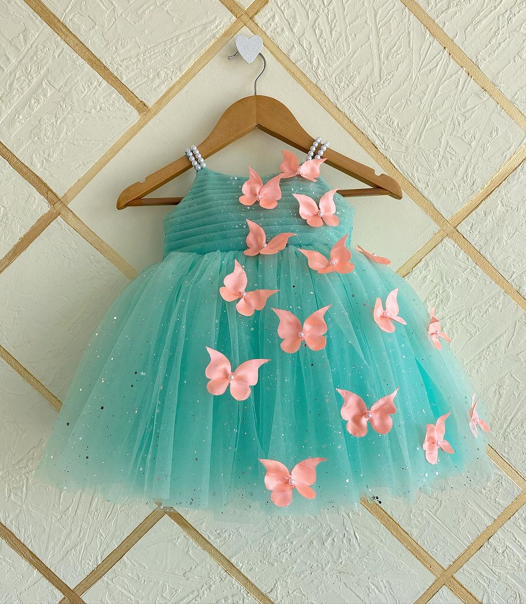 Cutedoll Mint Net Sparkle with butterfly kids Girls Dress 