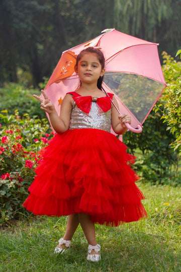 Cutedoll Red Net Partywear Kids Girl Dress