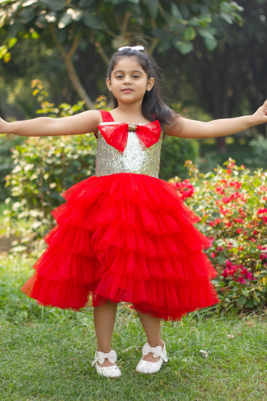 Cutedoll Red Net Partywear Kids Girl Dress