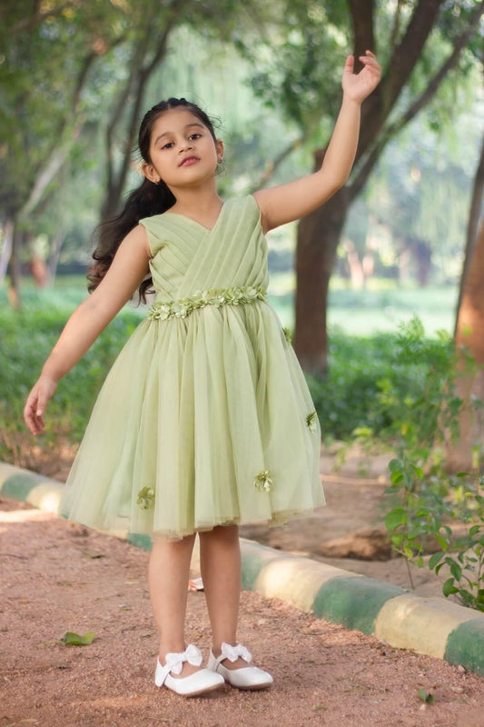 Cutedoll Mint Green Net Flower Kids Dress