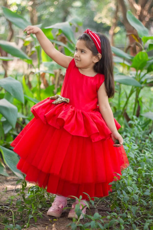 Cutedoll Red Net Kids Parywear Dress