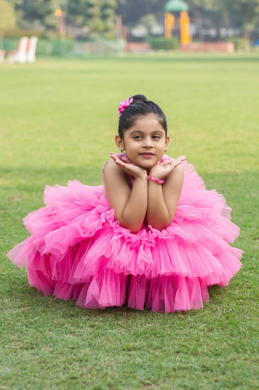 Cutedoll Pink Net Partywear Kids Frock Dress