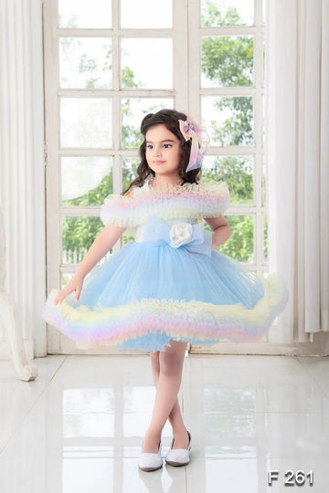 Cutedoll Blue Net Kids Princess Birthday Dress 