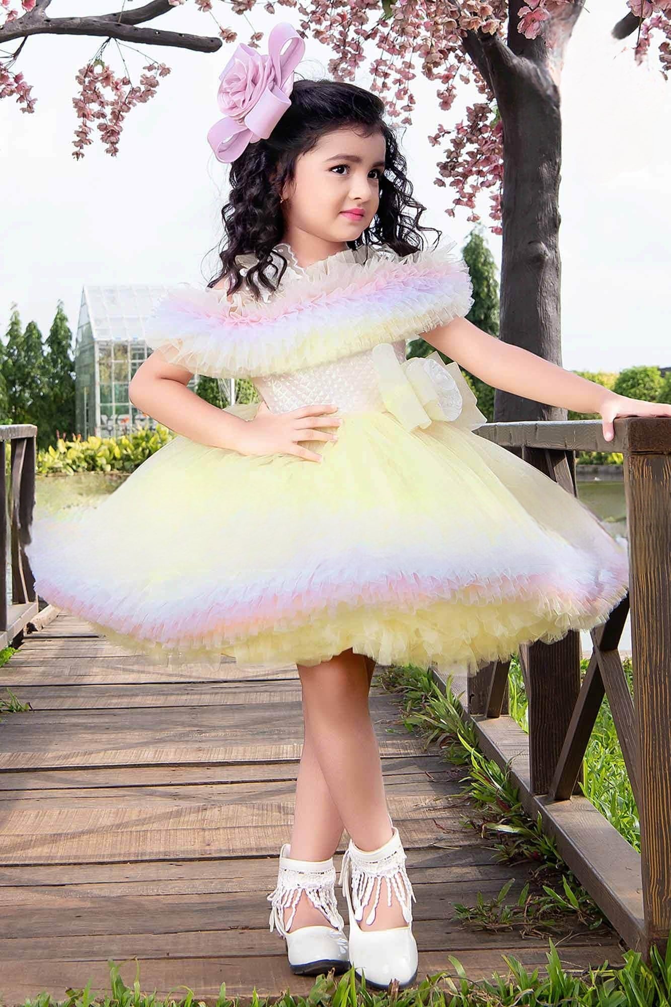 Cutedoll Yellow Net Kids Princess Birthday Dress 