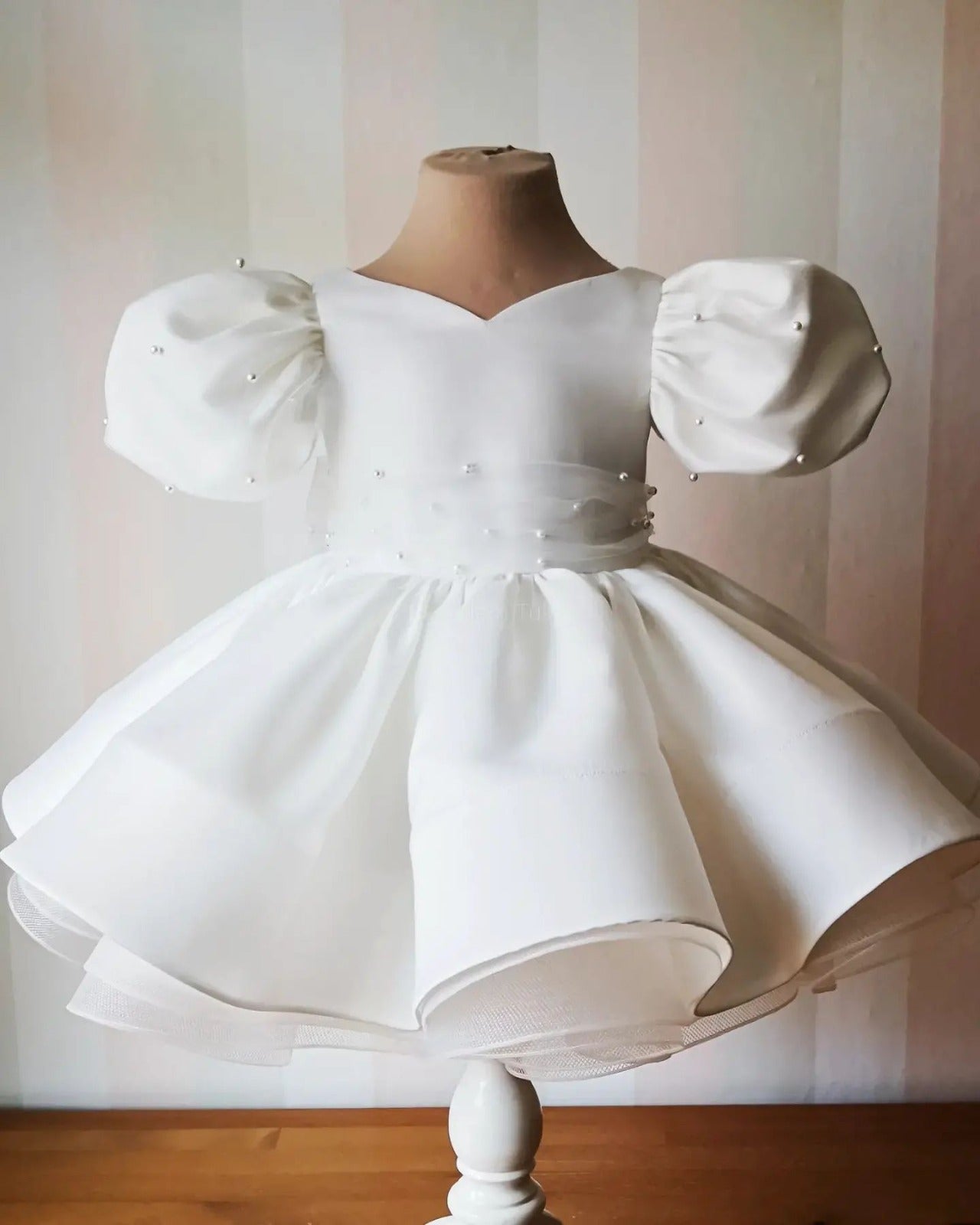 Cutedoll White Pearls Silk Kids Girl Frock Dress