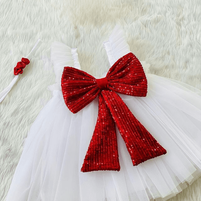 Cutedoll White Kids Frock Dress With Sequence Bow