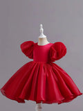 Cutedoll Red Silk Puffy Sleeve Round Neck Toddler Girls Dress