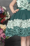 Cutedoll Green Colour 3D Flower Net Baby Frock