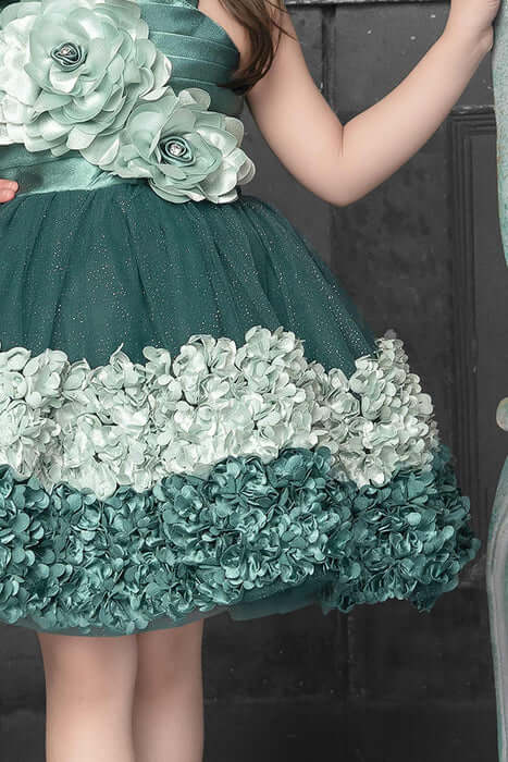 Cutedoll Green Colour 3D Flower Net Baby Frock