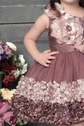 Cutedoll brown Color 3D Flower Net Baby Frock