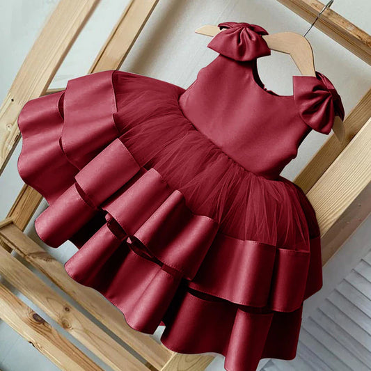 Cutedoll Maroon Net Kids Dress