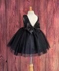 Girls Black Pearls V-Back Knee-Length Party Dress