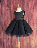 Girls Black Pearls V-Back Knee-Length Party Dress